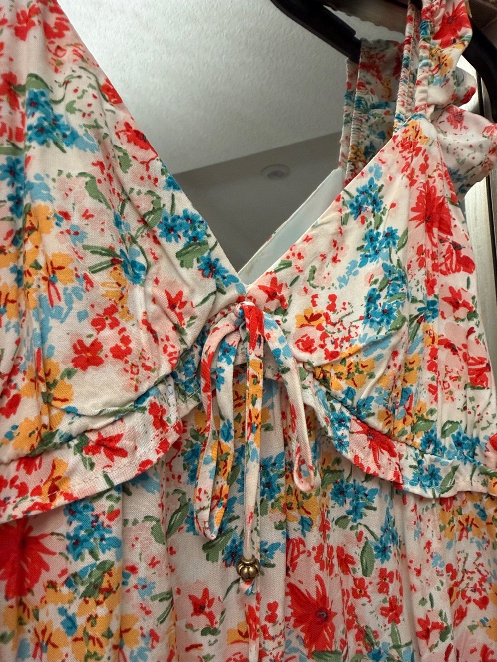 Kingston Floral Maxi Dress in White with Red, Blue, Yellow Flowers - Picture 4 of 7